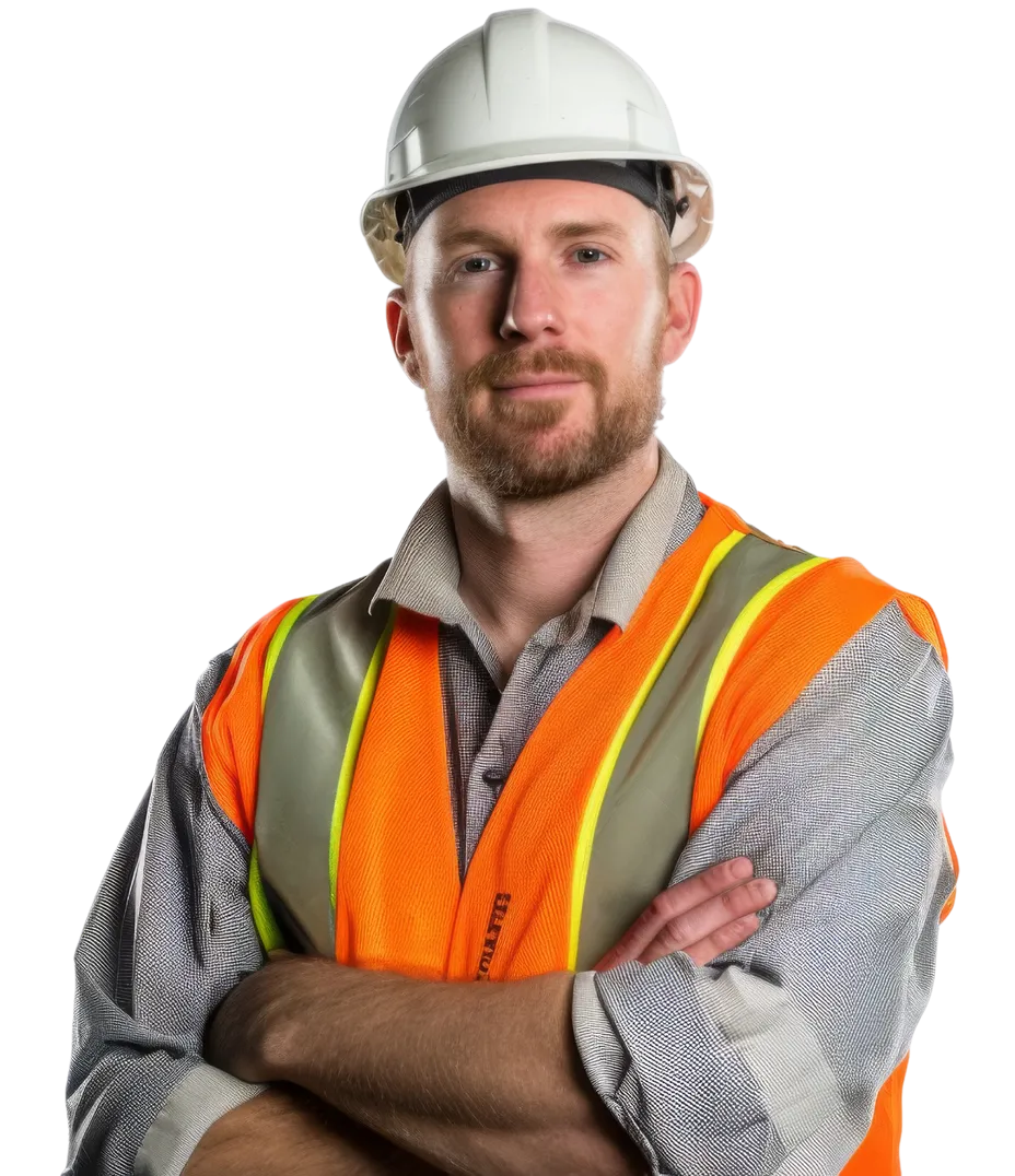 Person wearing a hard hat and high-visibility vest